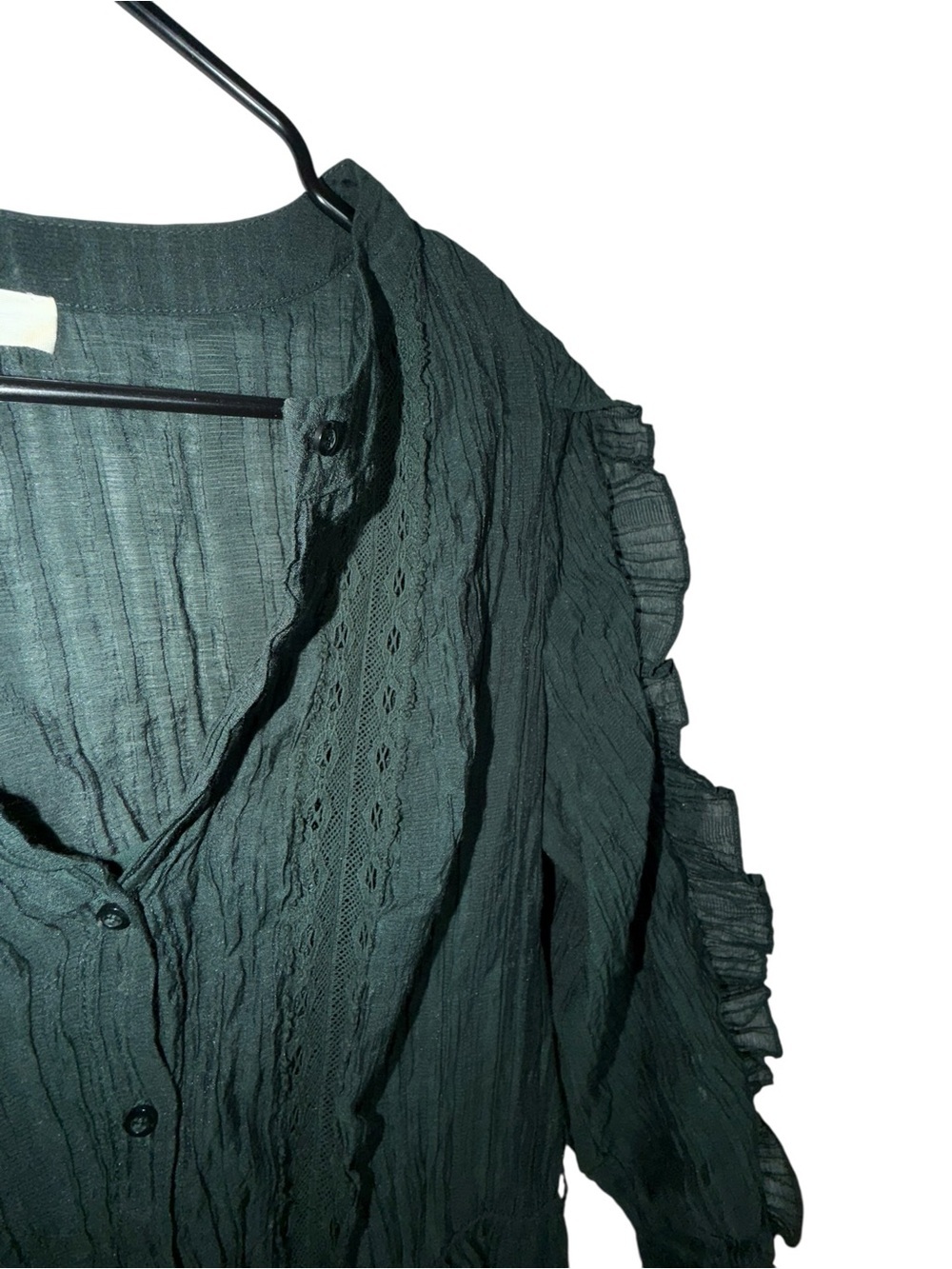 A Loves A Textured Dark Green Long Sleeve Ruffle Midi Dress - Picture 4 of 7